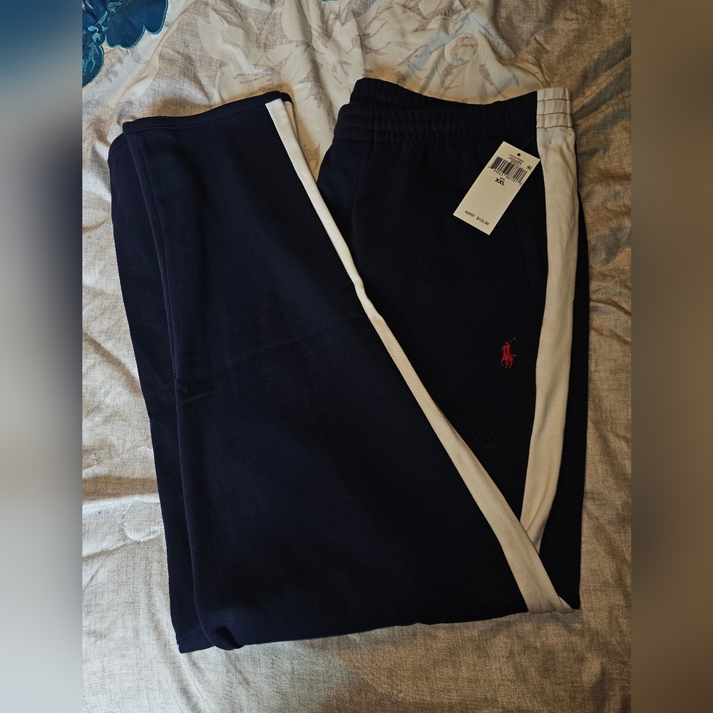 POLO Ralph Lauren Jogger Pants XXL Mens Navy Blue White French Terry Performance
